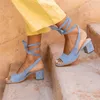 الصنادل 2023 Fashion Women Strappy Lace-Up Ene Ene Heel Cheel Peep Beep High Heels Pump بالإضافة إلى الحجم