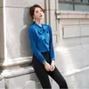 Kvinnors blusar Lenshin Högkvalitativ smidig och mjuk kungblå skjorta för kvinnor Bow Tie Blus Casual Tops Full Sleeve Office Lady Work Wear