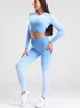 Actieve sets Ombre dames yoga set naadloze leggings lange mouw crop top sport panty's loopbroek gym kleding fitness workout suite