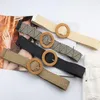 Belts Summer Women Elastic Belt Braided Round Square Wooden Buckle Vintage Bohe Straw Decorative Dress Knitted BeltBelts