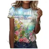 T-shirt da donna Moda Donna Estate Top da donna T-shirt oversize Maniche corte Botanical Floral 3D Design Stampa Abbigliamento Y2K