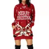 Casual Dresses Ladies Christmas Print Long Sleeve Pocket Hooded Sweater Loose Dress