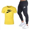 Letnie dorywczo nowe męskie dresy T shirt spodnie garnitur marka zestaw z krótkim rękawem drukowane bawełniane koszule spodnie dresowe do joggingu męska odzież sportowa