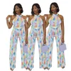 Jumpsuits voor dames rompers 2023 zomer dames straat casual meisje stijl mouwloze hangende nek sjerpen bedrukt lange broek