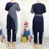 エスニック服2ピースセットアフリカ服アフリカのダシキファッションストライププリントスーツトップズボンスーパーエラスティックパーティーの女性衣装2023