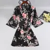 Women's Sleepwear Sexy Mini Pink Chinese Traditional Women Silk Robe Novelty Kimono Yukata Pajamas Printed Flower Nightgown Size M L XL