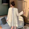 Maternity Dresses 2023 Spring Fairy Round Neck Long Sleeve Dress Plus Size Pregnant Woman Beige Loose Pregnancy Shirts Blouse