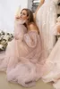 Dusty Pink Long Prom Dresses Off the Shoulder Sweetheart Tulle Romantic Elegant Princess Prom Party Gown Custom