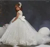 Girl Dresses Ivory 3D Appliqued Ball Gown Flower For Wedding Beaded Toddler Pageant Gowns Tulle Sequined First Communion Dress