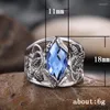 Bröllopsringar Huitan Single Big Blue Horse Eye Drill Mosaic Finger Ring For Women Hollow Leaves Mönster runt Hyperbol Punk SKU