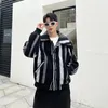 Men's Jackets Net Celebrity Black White Stripe Jacquard Woolen Jacket Men Streetwear Fashion Loose Casual Vintage Short Male Coat