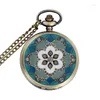 Pocket Watches Green Jade Bronze Vintage Quartz Watch Unisex Necklace Pendant Chain For Men Women CF1042