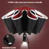 Open Close Light-emitting LED Reverse Umbrella Ten-bones Three-folding Automatic Business Umbrella with Light