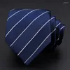 Bow Ties High Quality 2023 Designers Brands Fashion Business 7cm Slim For Men Deep Blue Striped Silk Nathiie Work with Present Box