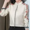 Women's Blouses Floral Printed Spliced Elegant Shirt Women's Clothing Spring Autumn Long Sleeve Vintage Commute Slim Polo-Neck Button