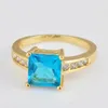 Anneaux de mariage Mignon Femme Cristal Bleu Pierre Bague Vintage Jaune Or Couleur Pour Femmes Petite Mariée Carré Zircon Fiançailles