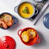 Bowls Ceramic Color Glazed Double Ear Bowl With Lid Stew Breskfast Steamed Egg Pudding Tableware Oven Soup Dessert