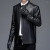 Herrjackor 2103 Spring och Autumn Clothing Plus Sizethin Men#39; s Slim Fit Short Stand Collar Middle-Aged Top Layer Leather Jacket