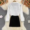 Casual Dresses Fashion Women Design Sense Short Coat And Girl Black Split Vest Dress Two-piece Set For Autumn 2023