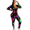 Kvinnors jumpsuits Rompers Binds Dye Deep V Neck Zipper Sport Wear Casual Jumpsuit Women Hoodies Skinny Sexig PlaySuit Kvinnlig fitnessövergripande