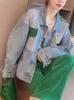 Women's Jackets Creative Contrast Color Stitching Denim Jacket Spring Autumn 2023 Design Loose Long Sleeve JacketWomen's