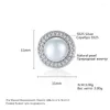 Stud Earrings Genuine 7-7.5mm Natural Beauty Round White Pearl Zirconia Stone Brincos Women 925 Sterling Silver Jewelry