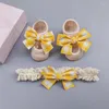 Hair Accessories 2Pcs Baby Socks Headband Set Lace Flower Bows Born Girl With Rubber Soles Anti Slip Infant Toddler Ankle Floor