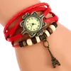 腕時計Gnova Platinum Ethnic Bracelet Watch Eiffel Tower Charm Vintage Leather Wristwatch Digit Indie Brooch Band A889