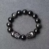 Strand Gros Bracelets D'obsidienne Naturelle Noire Perles Rondes Avec Double PiXiu Chanceux Pour Femmes Hommes Bracelet D'énergie Bijoux Brins De Perles