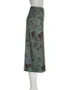 Юбки Heyoungirl Floral Print Vintage Green Mid Mid Skirts Женщины Y2K High Street Grunge Элегантная длинная юбка в середине