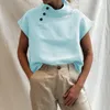 Bluzki damskie koszule kobiety solidne szyję guziki bawełniana koszula letnia bluzka z krótkim rękawem swobodne topy żeńskie tunika plus size 5xl