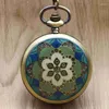 Pocket Watches Green Jade Bronze Vintage Quartz Watch Unisex Necklace Pendant Chain For Men Women CF1042