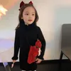 プルオーバー女の赤ちゃんセータードレスフラワータートルネック秋の春冬幼児幼児編み長い服1-7y