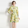 Boutique Womens Printed Dress Long Sleeve Dresses 2023 Spring Autumn Floral Dress High-end V-neck High Waist Lady Dresses