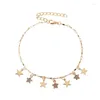 Fußkettchen Golden White Star Bling Starry Clear Crystal Alloy Armband am Bein für Damenmode Strandaccessoires