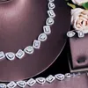 Necklace Earrings Set Sparkling Square Shape Cubic Zircon 4pcs Wedding Bridal Luxury Dubai White Gold Color