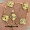 Pulsera 4/Cuatro Hojas Trébol Charm Pulseras Brazalete Cadena Oro Ágata Concha Nácar para Mujer Niña Boda Día de la Madre Joyería Mujer con Diamantes 21 cm