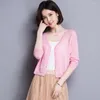 Women's Knits Women's Spring & Summer Hollow See Through Knitwear Cardigan Elegant Lady V-neck Solid Color Thin Transparent Knit