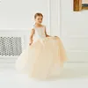 Girl Dresses Champagne Elegant Flower Sleeveless Floor Length Formal Wedding Children Gown Button Back Plus Size Robe De Soriee