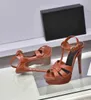 Luksusowy projektant Patent Patent Miękka skórzana platforma Sandały Women Wysokie pięta sztylet gladiator sandalias T-Strap Buty Pumps 10 cm i 14 cm