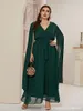 Etnische kleding Eid Turkije Moslim Kaap Jurk Vrouwen Kaftan Jubah Lace-Up V Hals Robe Abaya Party Hijab Vestidos Islamitisch Arabisch Mulsuman