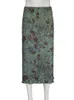 Юбки Heyoungirl Floral Print Vintage Green Mid Mid Skirts Женщины Y2K High Street Grunge Элегантная длинная юбка в середине