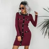 Abiti casual O-Collo Maniche lunghe Hip Wrap Abito lavorato a maglia a costine Autunno Inverno Patchwork Colore Rivet Decor Bodycon Streetwear Vestido