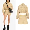 Kvinnors tvåstycksbyxor Spring Coat Lapel Cardigan Tillfälle Luxur Designer Jacquard Denim Retro Style Atmospheric Top Jacket and Shorts Suit
