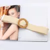 Belts Summer Women Elastic Belt Braided Round Square Wooden Buckle Vintage Bohe Straw Decorative Dress Knitted BeltBelts