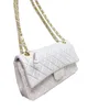 Womens Pre Collection Pearly Pink White Bag Classic Double Flap Lambskin Quilted Iridescent Gold/Silver Metal Hardware Chain Crossbody Shoulder Pochette Purse 2
