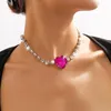 Collier ras du cou en forme de cœur en cristal rouge pour femmes, amoureux, strass, chaîne de clavicule, bijoux mignons, cadeaux