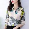 Blouses -shirts voor dames 2023 mode casual chiffon revers temperament print lange mouw polyester gesimuleerde zijde enkele borst