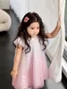 Abiti estivi per bambini con paillettes a pois Abiti per bambini in pizzo rosa per ragazze dolci Abbigliamento per bambini