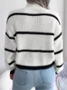 Frauenpullover Schwarz Weiß Gestreifter Strickpullover Frauen 2023 Herbst Lässige Laterne Langarm Rollkragenpullover Femme Lose Streetwear